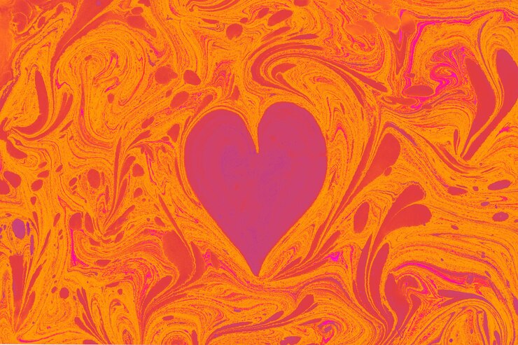 Foto fondo de marmoleado de ebru con forma de corazón arte único marmoleado líquido