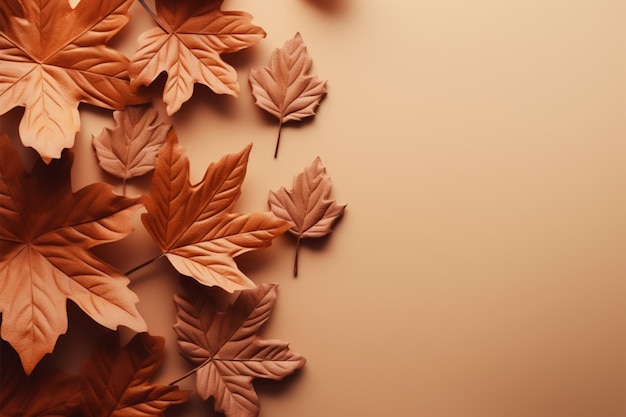 Fondo marrón suave con hojas de otoño vista superior estilo minimalista
