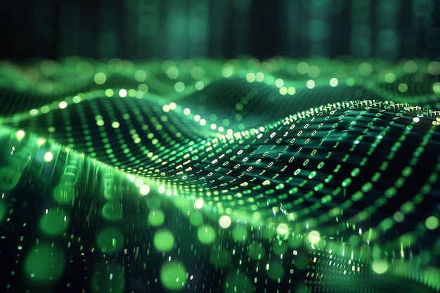 Un fondo de matriz digital con código binario en tonos de verde creando un abstracto y futurista