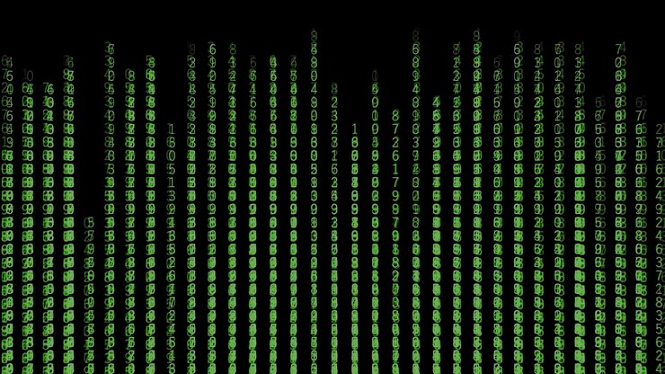 Foto fondo de matriz con líneas binarias líneas de movimiento de números cambiantes sobre fondo negro hacker