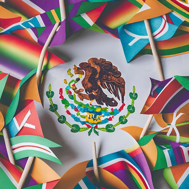 Fondo del mes de la herencia hispana con banderas de papel mexicanas