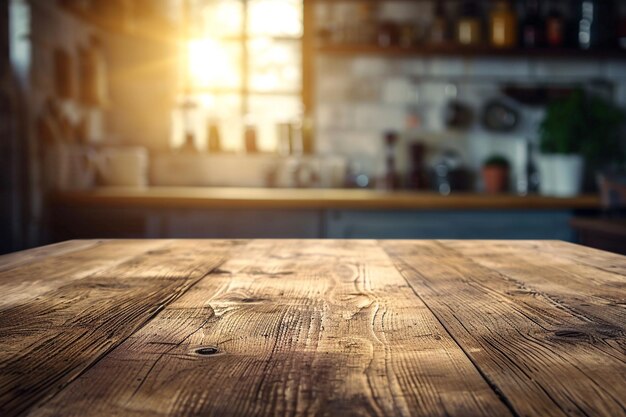 Fondo de mesa de madera de cocina rústica con espacio para copiar