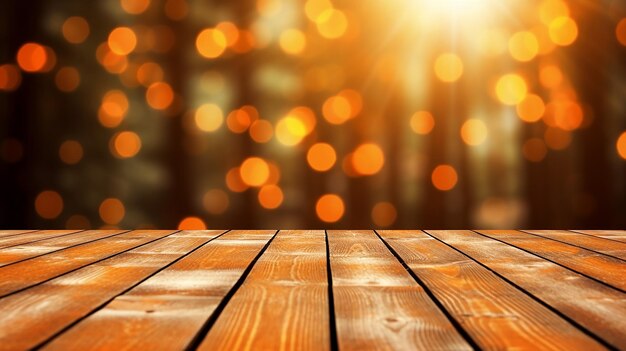 Foto fondo de mesa de madera con efecto bokeh