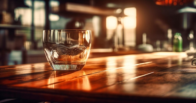 Fondo de mesa de madera con reflejos borrosos en vidrio