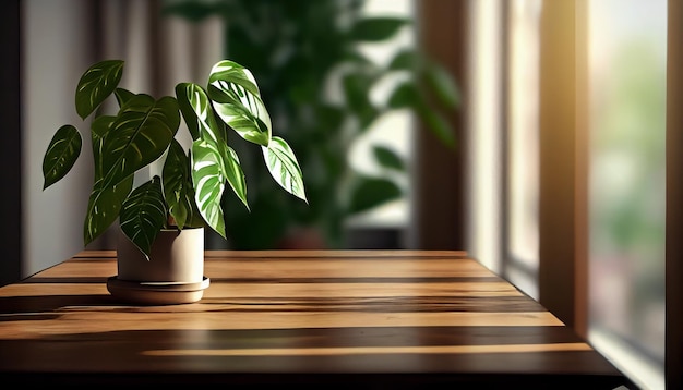 Fondo de una mesa de madera y una ventana con luz.