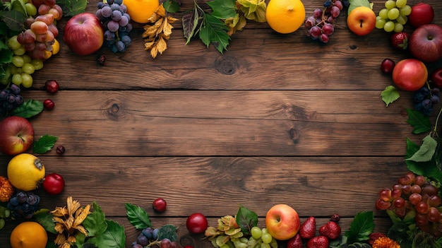 Foto fondo de mesa plana de madera rústica con un tema de abundancia de verano muchas pizarras de madera