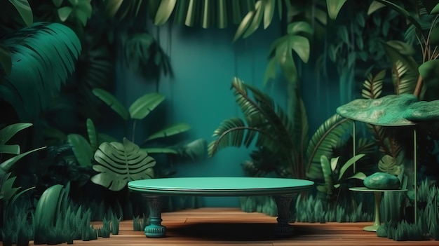 Fondo de mesa de la selva Generativo Ai