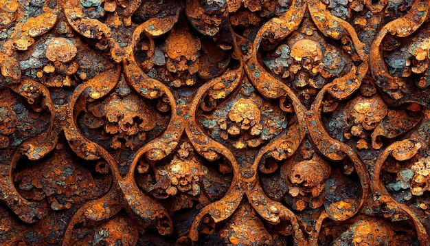 Fondo de metal oxidado decorativo abstracto Diseño artístico de superficie metálica oxidada Ilustración 3D