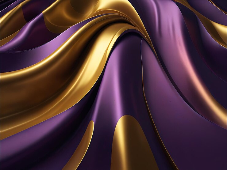 Fondo metálico 3D dorado y púrpura ondulado