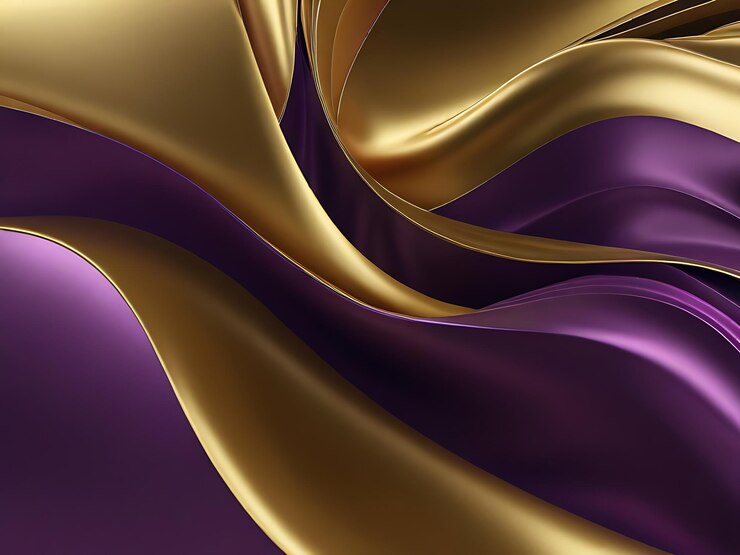 Fondo metálico 3D dorado y púrpura ondulado