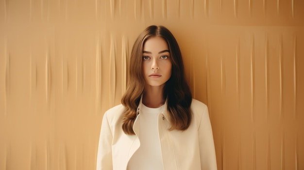 Fondo minimalista beige de moda con chica modelo Ilustración AI GenerativexA