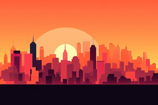 Fondo minimalista de la ciudad al atardecer