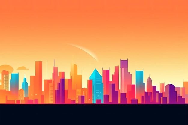 Fondo minimalista de la ciudad al atardecer