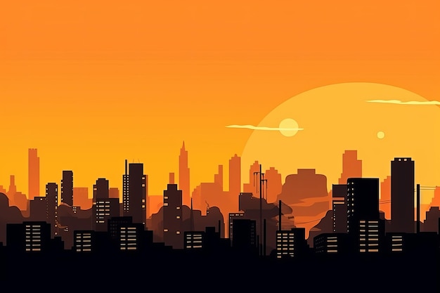 Fondo minimalista de la ciudad al atardecer