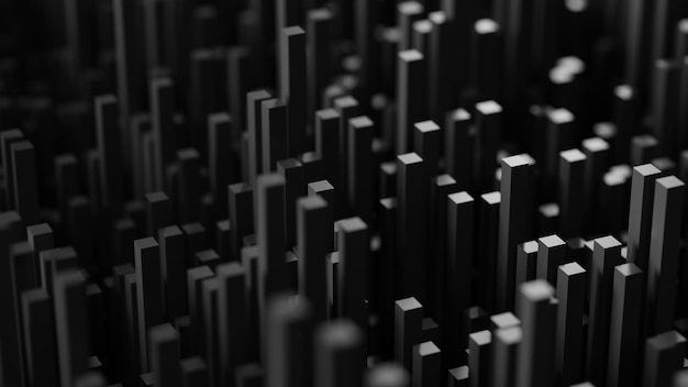 Fondo minimalista oscuro con estructura geométrica 3D con un patrón futurista en representación 3D negra