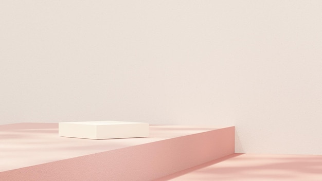 Fondo minimalista con un podio 3D y un telón de fondo rosado para cosméticos y productos
