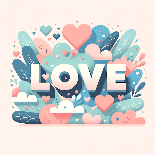 Foto fondo minimalista de san valentín con palabras de amor y corazones en colores pastel