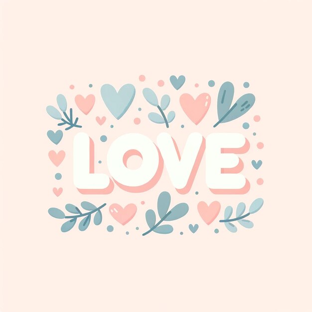 Foto fondo minimalista de san valentín con palabras de amor y corazones pastel