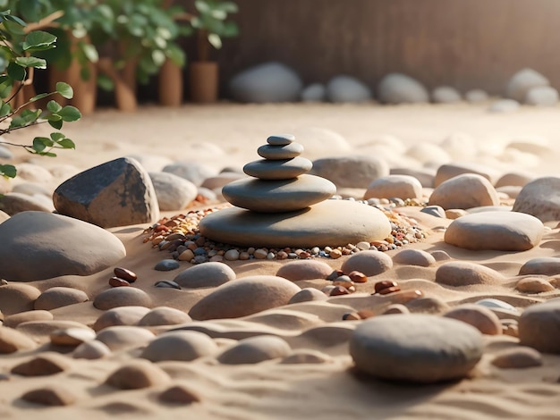 un fondo minimalista sereno y relajante con un pequeño jardín zen japonés