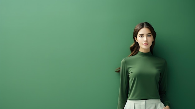 Fondo minimalista verde de moda con chica modelo