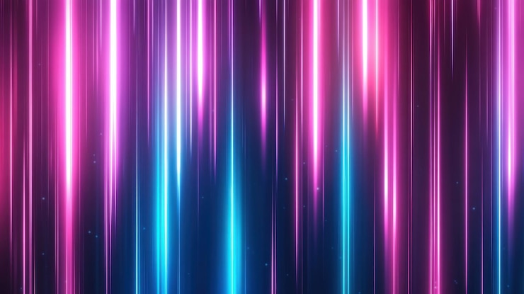 Foto fondo mínimo abstracto líneas verticales de neón azul rosado que brillan en el espectro ultravioleta espacio cibernético espectáculo láser papel tapiz futurista