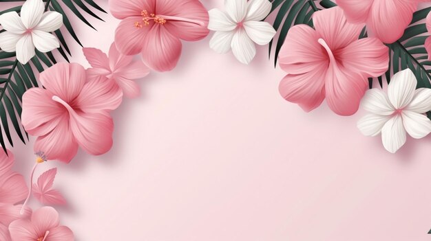 Foto fondo mínimo en flores rosadas y gráfico de verano tropical