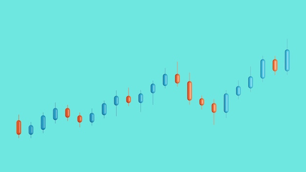 Fondo mínimo para la inversión, gráfico de velas de tendencia alcista para la vista comercial. Representación 3d