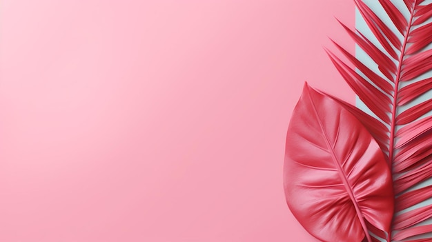 fondo mínimo en rosa y hoja de verano tropical tema diseño gráfico