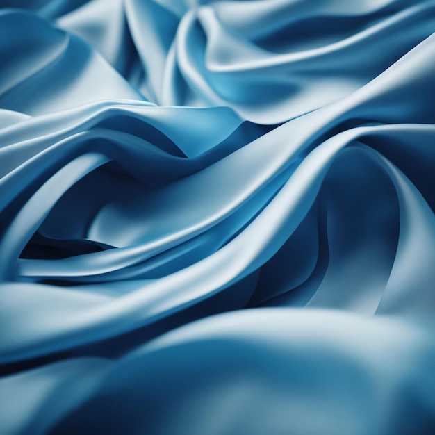 Fondo de moda abstracto con macro de tela doblada de tela ondulada azul