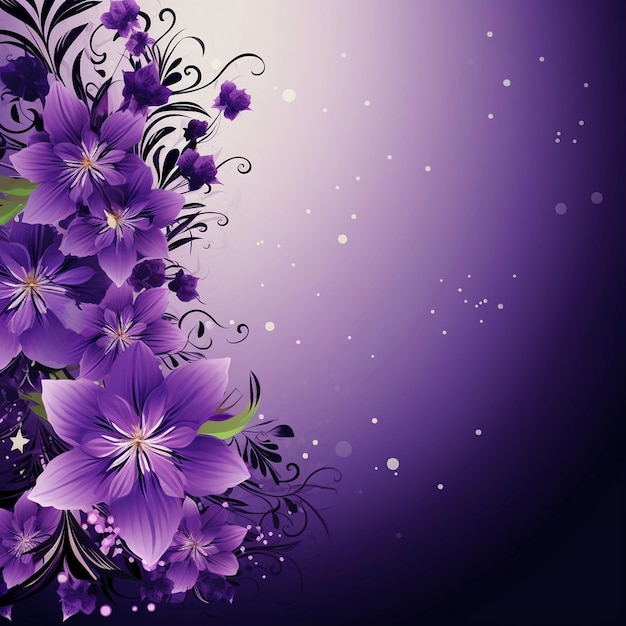 Un fondo morado con flores y hojas de color morado.