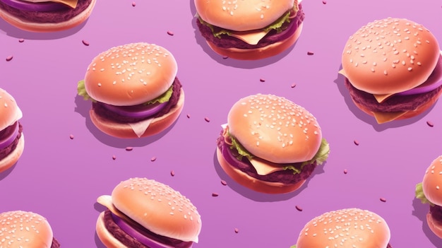 Fondo morado con hamburguesas