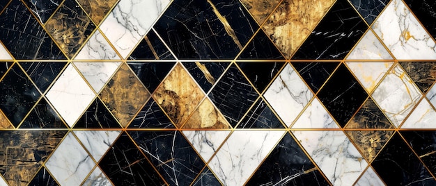 Fondo de mosaico de mármol decorativo papel tapiz art déco textura de piedra falsa azulejos de mármol de oro blanco negro ilustración de mármol geométrica de moda