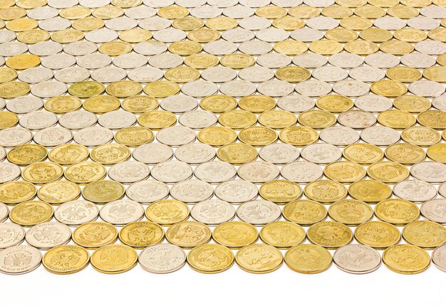Fondo de mosaico de monedas de un rublo con perspectiva