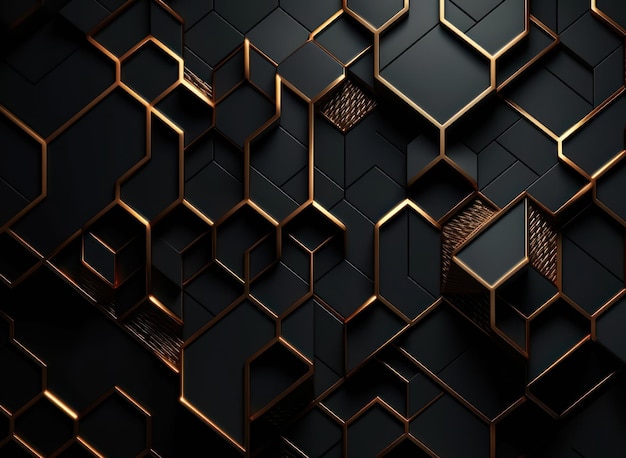 Fondo de mosaico negro oscuro con líneas doradas Textura de estilo lujoso Art Deco Creado con tecnología Generativa AI