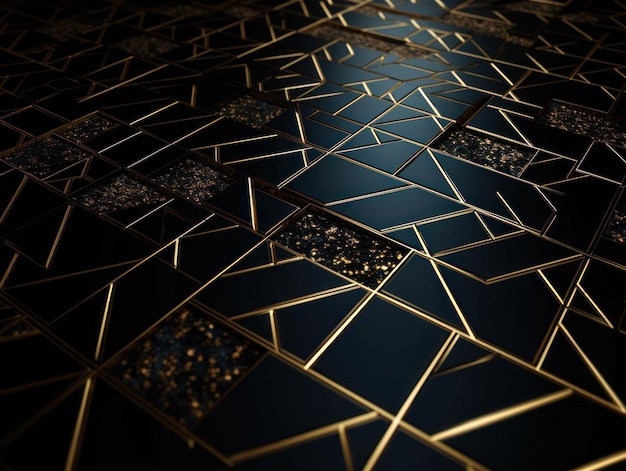 Fondo de mosaico negro oscuro con líneas doradas Textura de lujo estilo Art Déco Creado con tecnología de IA generativa
