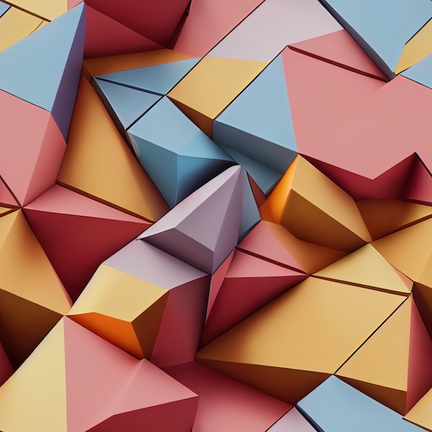 Fondo de mosaico poligonal abstracto de patrones sin fisuras que consta de triángulos de diferentes tamaños y colores 3d renderizar ilustración en estilo polivinílico bajo