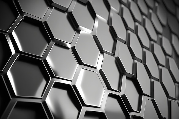 Fondo de mosaico poligonal negro abstracto con patrón hexagonal AI