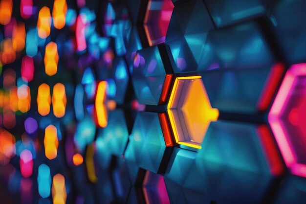 Fondo de motivo hexagonal brillantemente iluminado generado por Ai