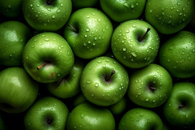 Fondo de muchas manzanas verdes Red neuronal AI generada