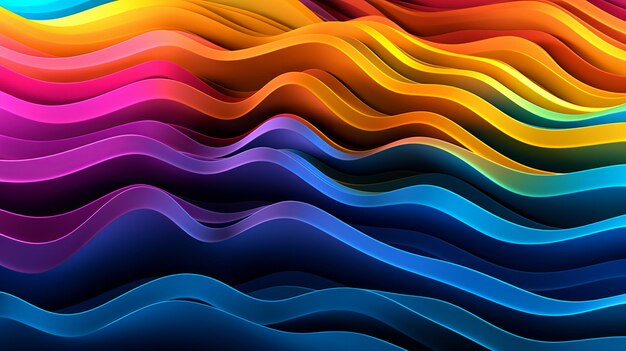El fondo muestra un diseño de ondas degradadas vibrantes y multicolores que agrega una explosión de tonos vivos que crean una experiencia visual llamativa y dinámica Generative Ai