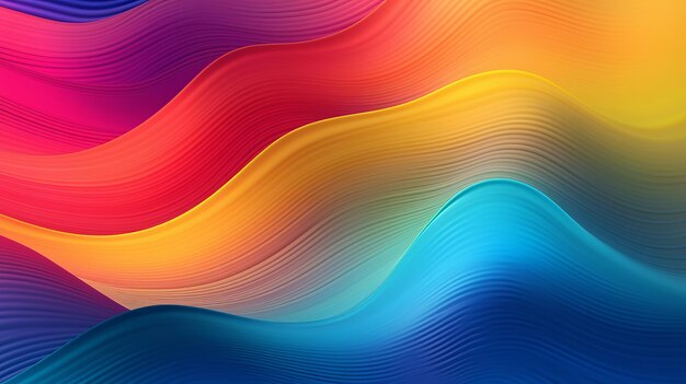El fondo muestra un diseño de ondas degradadas vibrantes y multicolores que agrega una explosión de tonos vivos que crean una experiencia visual llamativa y dinámica Generative Ai