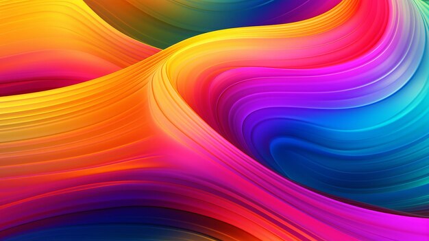 El fondo muestra un diseño de ondas degradadas vibrantes y multicolores que agrega una explosión de tonos vivos que crean una experiencia visual llamativa y dinámica Generative Ai