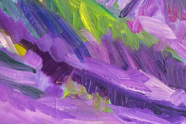 Fondo multicolor abstracto con pintura al óleo. Fondo texturizado hecho a mano para señalización y pancartas. Un pintoresco fragmento de tonos violeta, verde y rosa. Mezcla de pinturas al óleo sobre lienzo.