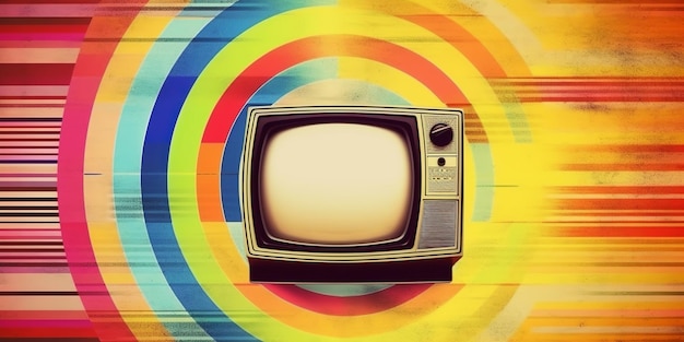 Fondo multicolor que se asemeja a una tarjeta de prueba utilizada en la transmisión de televisión que presenta una combinación de colores vibrantes y patrones geométricos