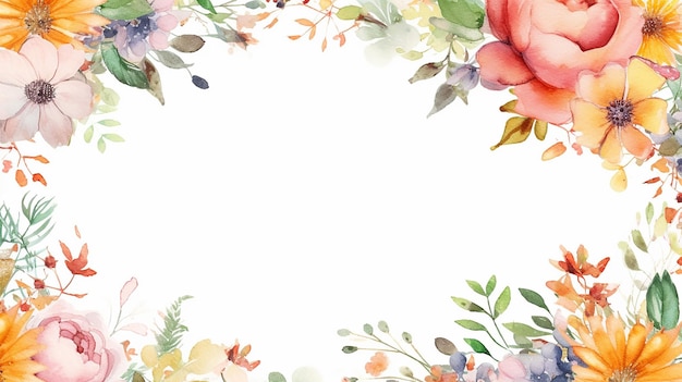 Fondo multiusos de marco floral de acuarela AI generativa