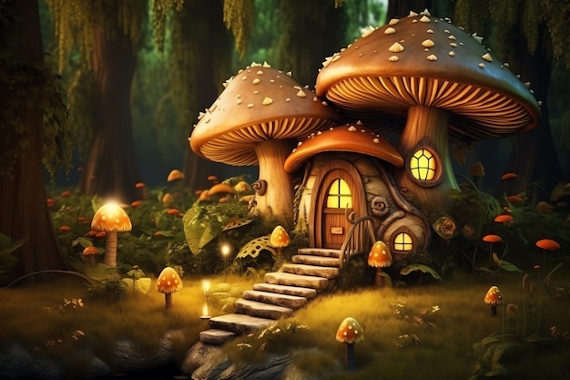 Foto el fondo del mundo mágico del cuento de hadas de mushroom hollow