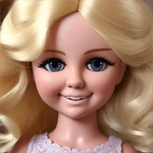 fondo de muñeca blanca con ojos azules y cabello rubio