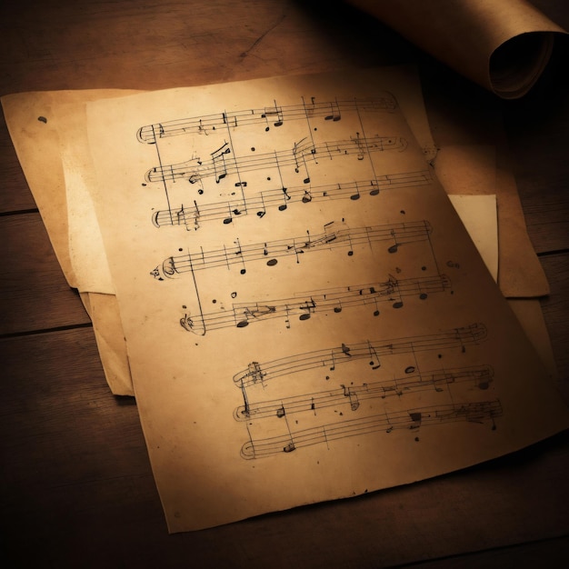 Fondo de música atmosférica con notas sobre papel marrón viejo