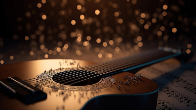 Fondo de música con guitarra Ilustración AI Generativo