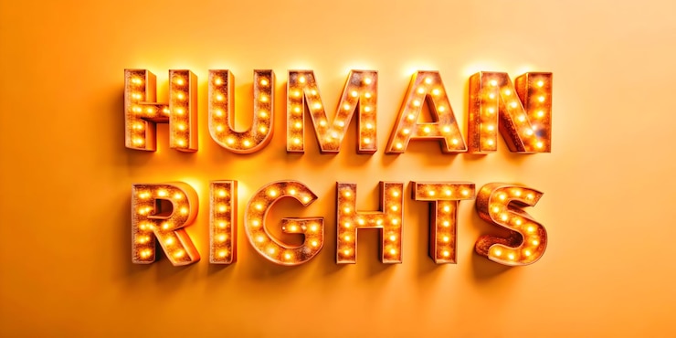Foto fondo naranja brillante con brillantes derechos humanos texto para la defensa de los derechos diseño llamativo